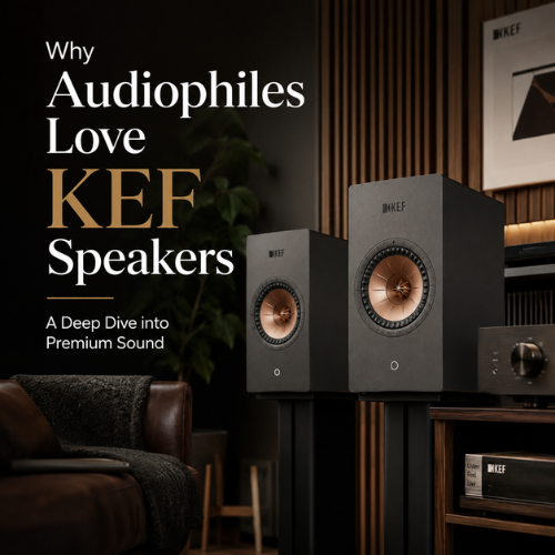 blog image with text written: Why Audiophiles Love KEF Speakers: A Deep Dive into Premium Sound. For MKB Bespoke Audio